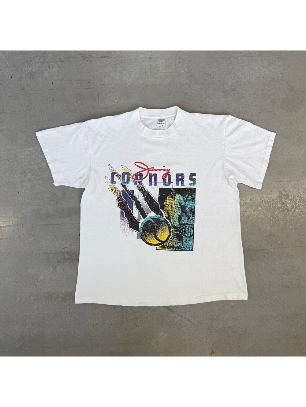 Vintage 90s Jimmy Connors USA Tennis Flawed Graphic T-Shirt White Extra Large